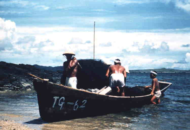 沿岸で網漁をする漁夫たち