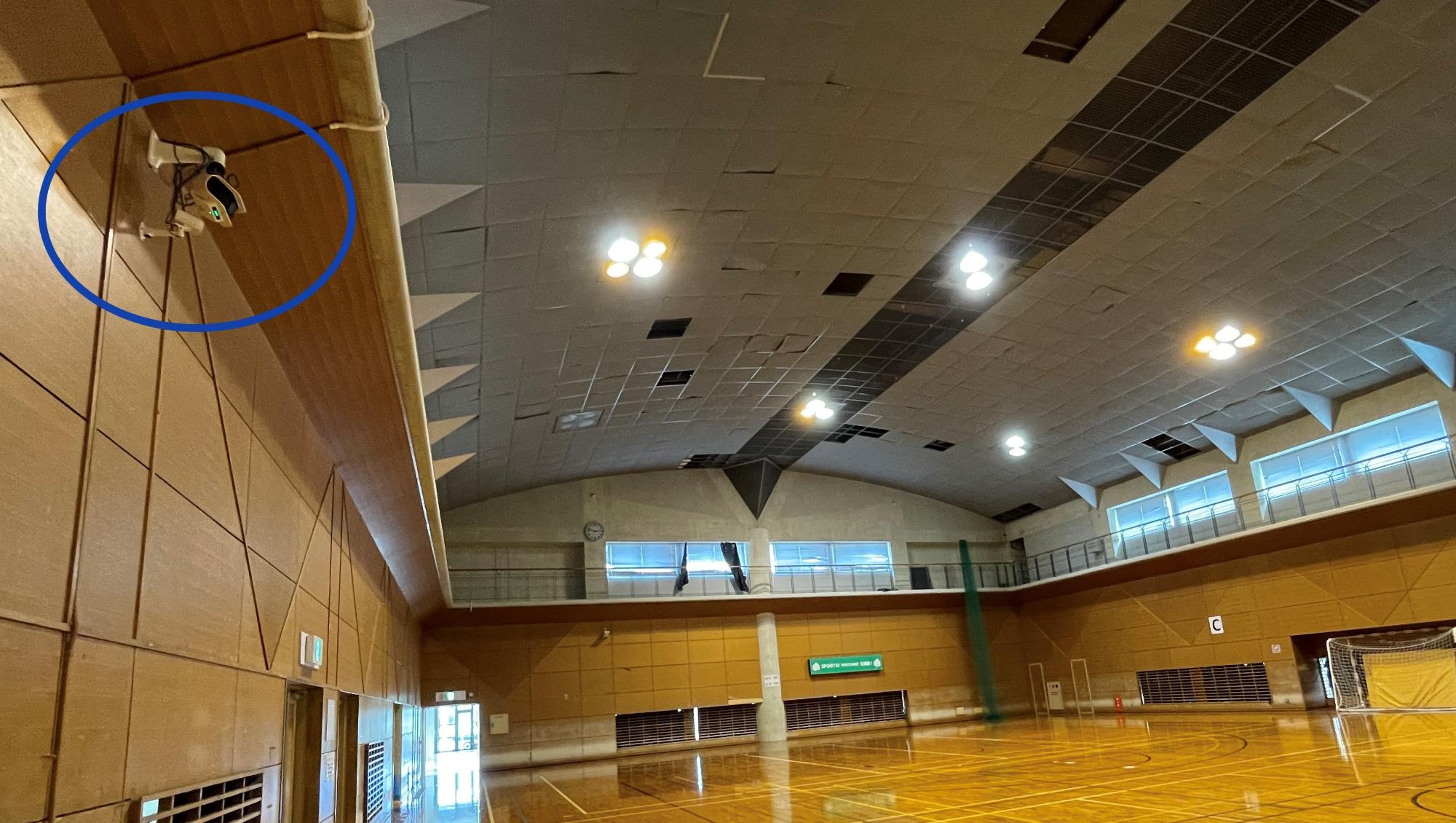 総合体育館サブアリーナに設置したカメラ
