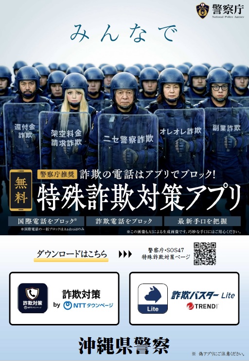 特殊詐欺対策アプリポスター（沖縄県警察）