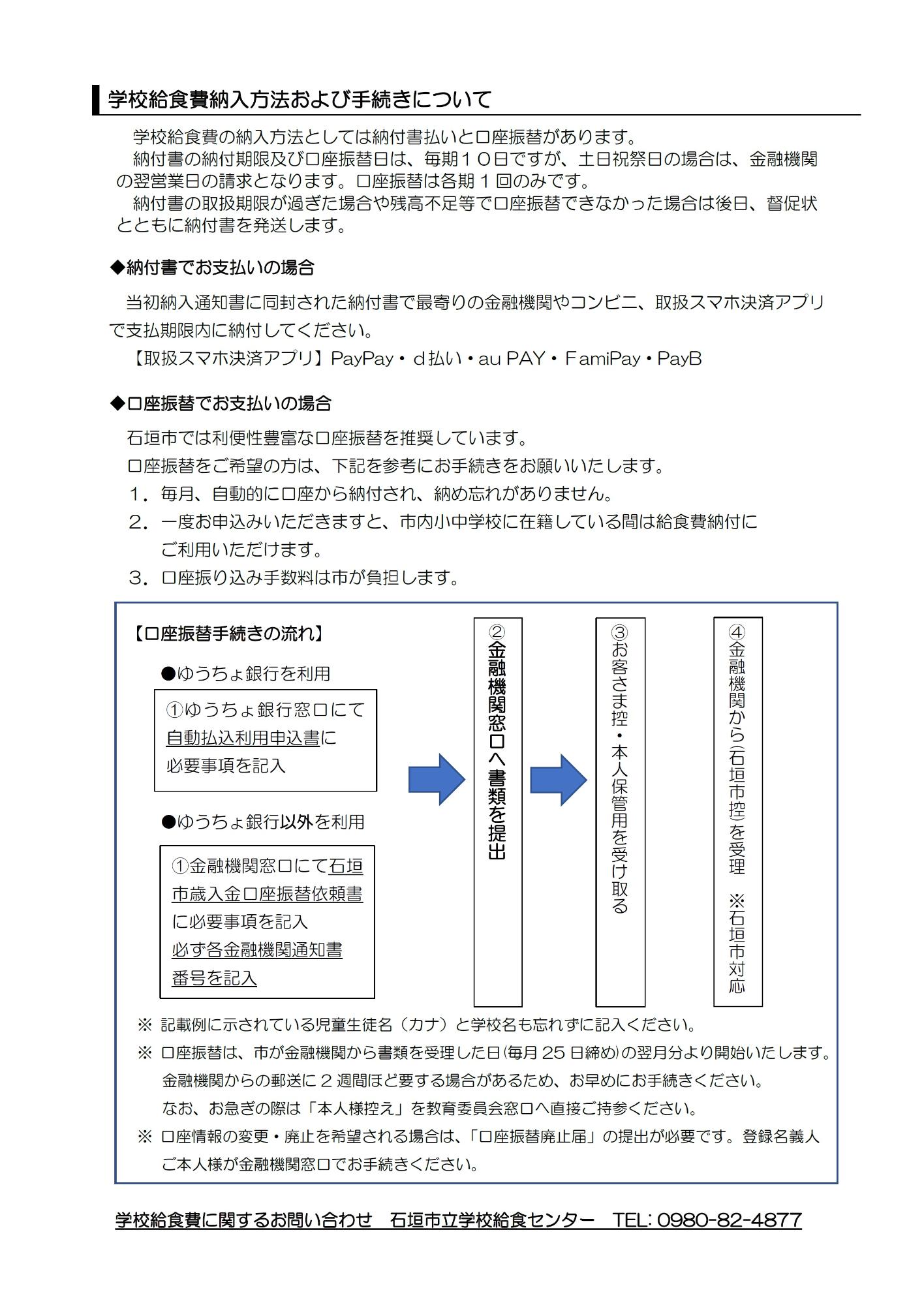 R8学校給食費納入方法および手続きについて