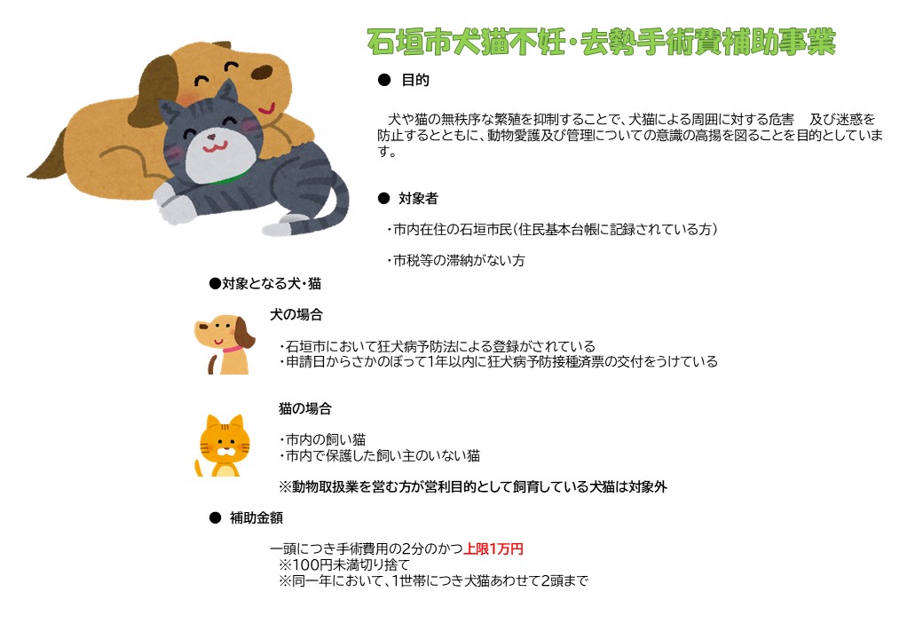 石垣市犬猫不妊・去勢手術費補助